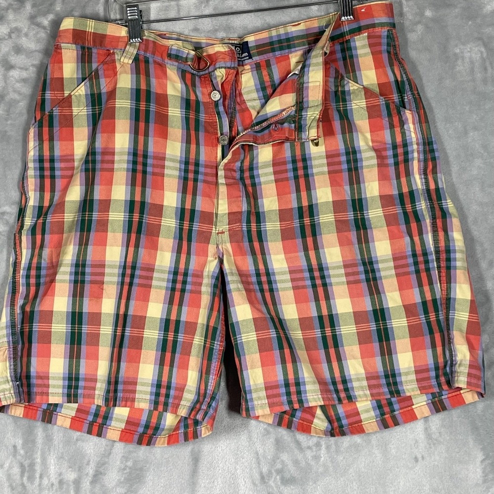 Vintage Polo Ralph Lauren Plaid Shorts Mens Metal Button Fly Cinch Back USA 34 - Picture 2 of 11